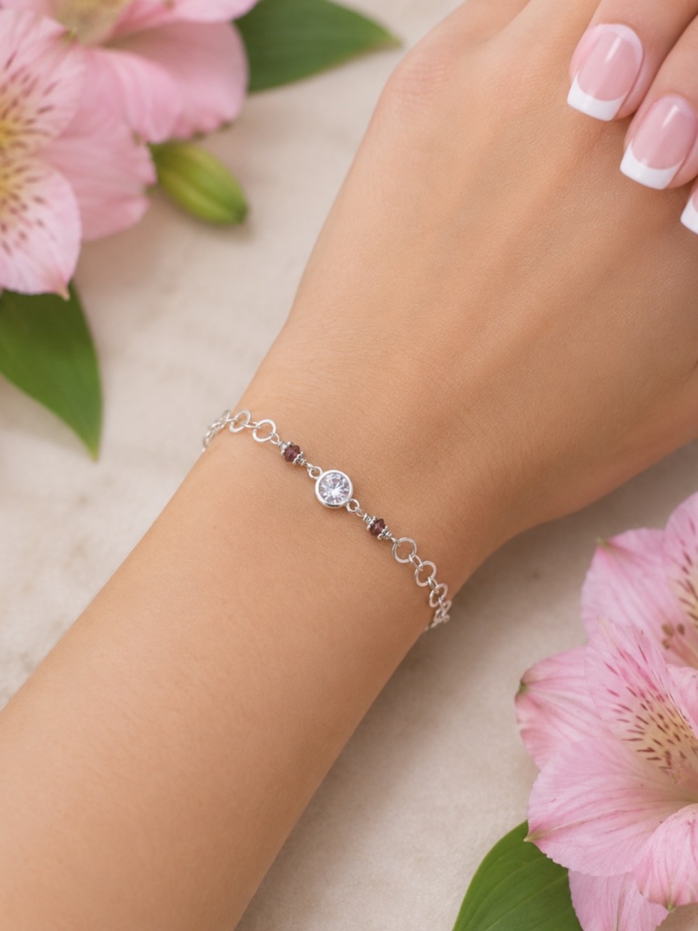 Handmade Natural Spinel Bracelet Sterling Silver , Adjustable Length